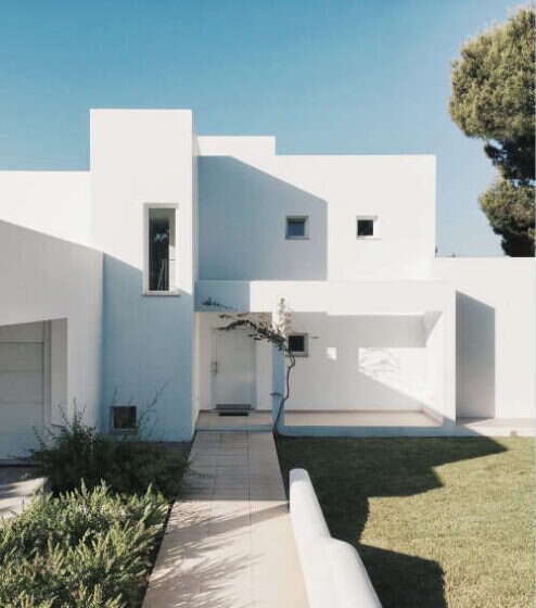 White modern house under a blue sky